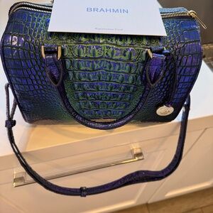 True Brahem purse.  Bold blue and Green